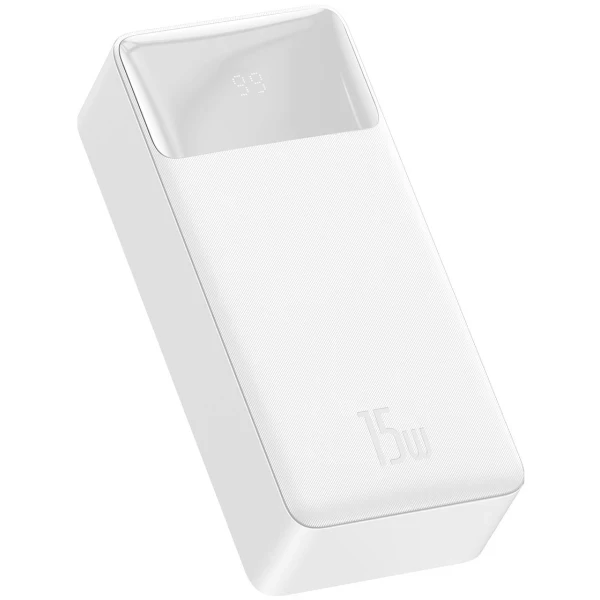 Портативний зовнішній акумулятор Power bank УМБ Baseus Bipow Digital Display 30000mAh 15W 3A 2USB + Type-C, QC | Білий