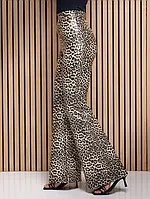 Леопардовые брюки клеш из эко-кожи размер L