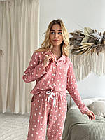 Стильная милая женская пижама из нежного муслина рубашка и штаны розовая пудра с сердечками L