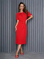Красное классическое платье со сборками размер L
