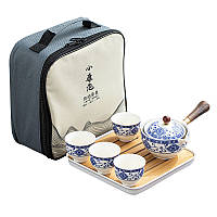 Дорожный набор для чайной церемонии lesko Blue+White керамический 9шт