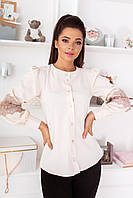 Жіноча блуза з рукавами з мереживом молочного кольору р.52/54 380934