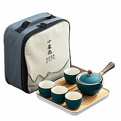 Дорожній набір Lesko із 6 предметів Green Sand для чайної церемонії керамічний із чохлом