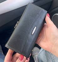Кожаный женский кошелёк. Черного цвета. Горизонтальный