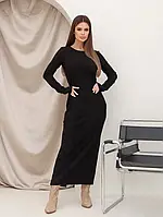 Черное длинное платье в рубчик размер S