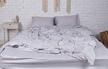 Сімейний КПБ з страйп-сатину срібного кольору з простирадлом на резинці 160х200х20