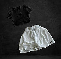 Женский спортивный костюм двойка Nike: топ + юбка-шорты черный+белый XS-S M-L