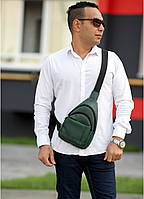 Мужская сумка бананка слинг зеленая, поясная сумка, сумка мужская, сумка через плечо APEX