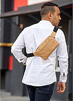 Мужская сумка бананка бежевая, поясная сумка, сумка мужская, сумка через плечо APEX