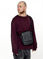 Мужская сумка черная с экокожи, поясная сумка, сумка мужская, сумка через плечо APEX