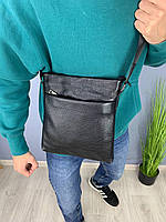 Чоловіча сумка чорна шкіряна, сумка з натуральної шкіри, бананка, зручна сумка через плече APEX
