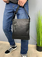Мужская сумка черная, сумка из натуральной кожи, бананка, удобная сумка через плечо APEX