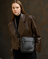 Жіноча шкіряна сумка месенджер Чорний, сумка через плече, сумка для дівчат APEX