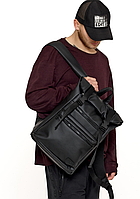 Мужской рюкзак Ролл Черный, сильный рюкзак для парней, рюкзак из экокожи APEX