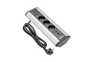 Подовжувач Для Офісу Ae-Pbkt3S2U-80, Кутовий, 3 X гнізда Schuko, 2Xusb 2.1A 5V, Срібний GTV