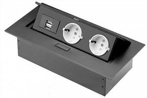 Подовжувач Для Офісу Врізний В Стіл 2Xрозетка Schucko, 2Xusb, Без Кабелю, Чорний (Ae-Pbu02Gs-20) GTV