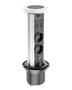 Подовжувач Вбудований Camino, Індукційна Зарядка, 2X Роз. Schuko, Usb A+C 10W, 1,5 м, Білий GTV