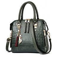 Женская сумка через плечо с брелком сумочка под рептилию змеиная эко кожа Зеленый Toyvoo Жіноча сумка через
