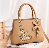 Женская сумка с вышивкой цветами сумочка на плечо вышивка цветочки Желто-бежевый Toyvoo Жіноча сумка з
