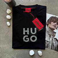 Черная фирменная Мужская футболка Hugo Boss Lux с воротником Toyvoo Чорна фірмова Чоловіча футболка Hugo Boss