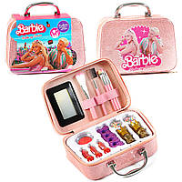 Косметика детская, набор косметики Barbie, 15 элементов, кисточки, набор для маникюра, румяна, помады, в