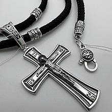Комплект срібний хрестик із шовковим шнурком зі вставками із срібла 925 проби срібло чорнене