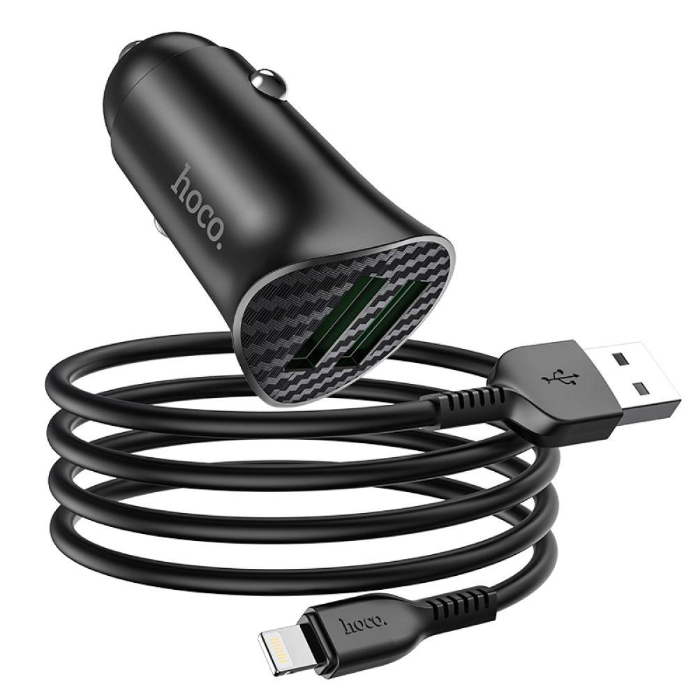 Автомобільний Зарядний Пристрій Hoco Z39 QC3.0 Lightning 2USB Колір Чорний