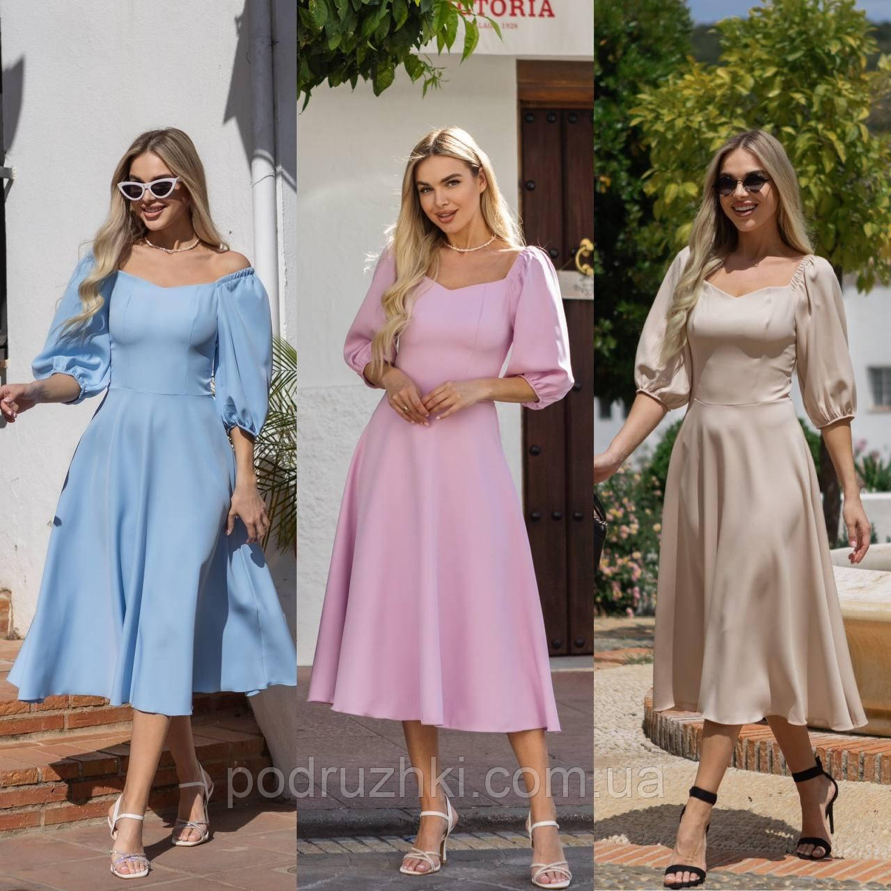 Стильне плаття жіноче міді довжини рукава на резинці Тканина костюмна S,M,L,XL, фото 1