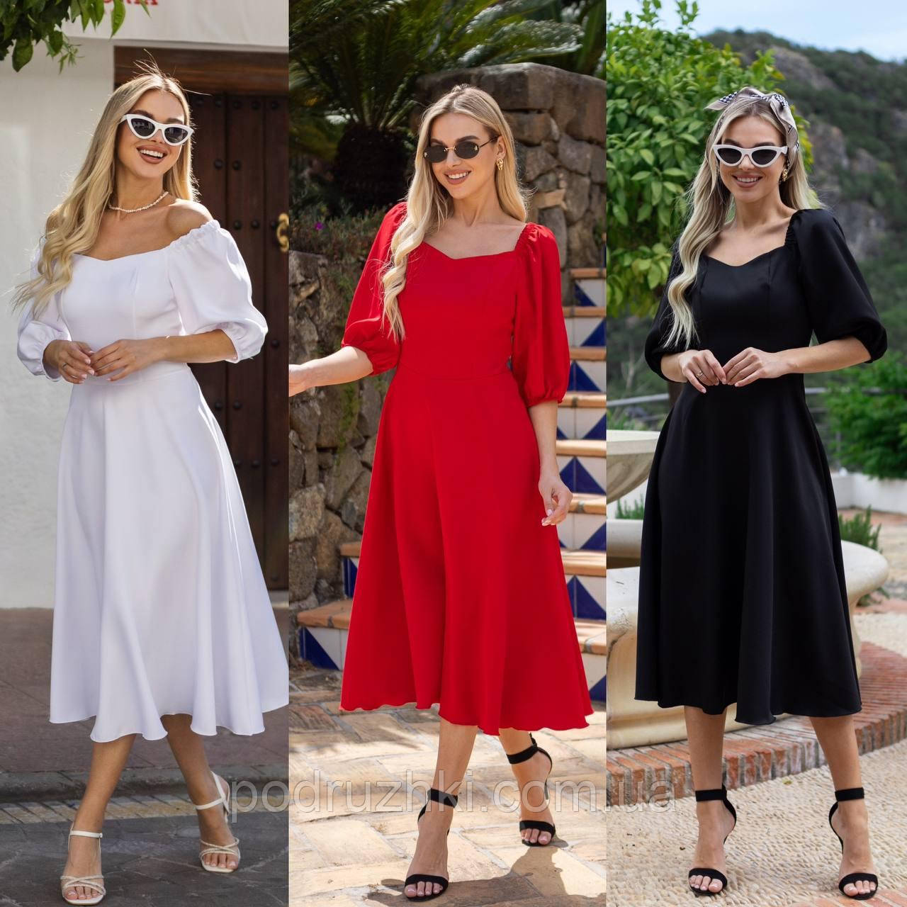 Стильне плаття жіноче міді довжини рукава на резинці Тканина костюмна S,M,L,XL, фото 1