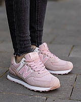 Женские кожаные кроссовки New Balance 574 розовые демисезонные кросы нью беланс женская спортивная обувь