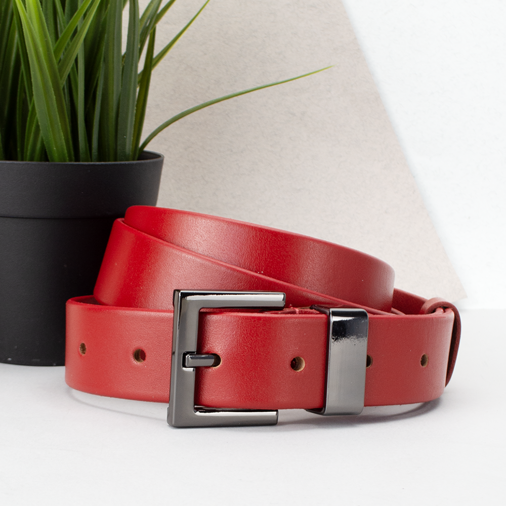 Ремінь жіночий шкіряний JK-3023 під джинси червоний (115 см), фото 1