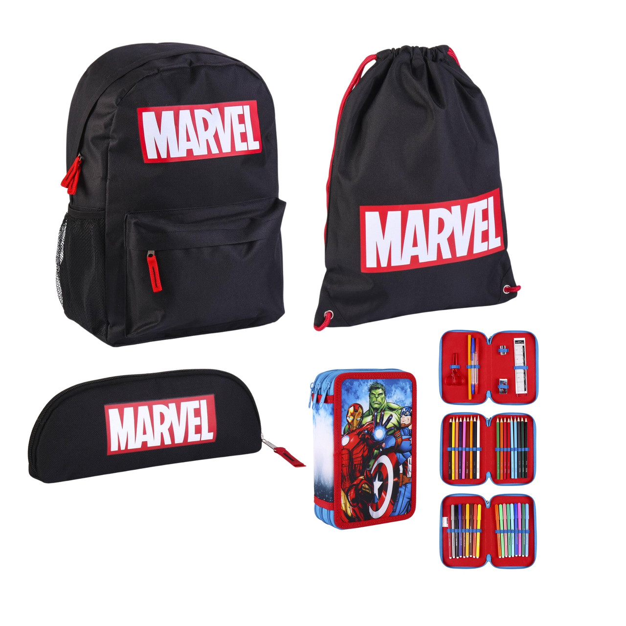 Набір 3в1 Марвел Marvel Рюкзак, пенал та пенал наповнений та сумка для взуття