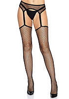 Чулки-сетка Leg Avenue Net stockings with garter belt One size Black, пояс, подвязки. EroMax -