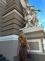 Женское шёлковое платье с открытой спиной Шоколад