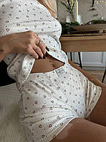 Женская пижама в рубчик майка+ шорты принт сердечки