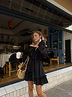 Легкое женское платье с шифоном. Летнее платье с открытыми плечами Черный