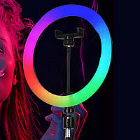Кольцевая RGB лампа блогера, LED светильник Ø26 см с держателем телефона