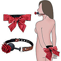 Комплект силиконовый кляп роза + повязка для БДСМ игр Фиксатор рта/глаз/рук