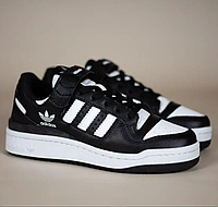 Кроссовки кожаные летние Adidas Forum 84 Low Black White спортивные черные кроссовки кеды адидас женские