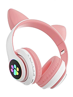 Беспроводные детские Bluetooth наушники с кошачьими ушками и цветной подсветкой Cat STN 28 (Розовые)