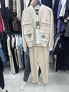 Жіночий трикотажний бежевий брендовий костюм | Турецький костюм трійка | Преміум якість