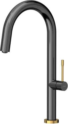 Кухонний змішувач Quadron Haley T-Line Graphite Metal/Złoto Szczotkowane 3623522T1PVDG1, фото 1