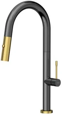 Кухонний змішувач Quadron Felicity T-Line SteelQ Graphite Metal/Nano Pvd Złoty 3623521T1PVDG1, фото 1