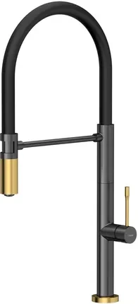 Кухонний змішувач Quadron Margot T-Line Graphite Metal/Złoto Szczotkowane 3623502T1PVDG1, фото 1