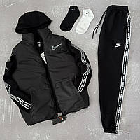 Набор Nike жилет-зеп худые брюки лампас Мужской спортивный комплект найк черный Toyvoo Набір Nike жилет-зіп