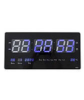 Настенные электронные LED часы с датой, будильником и температурой Digital Clock 4622 Черные с синим ag