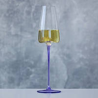 Стеклянный бокал для игристого с цветной ножкой лавандового цвета 200 мл (набор 2 шт)