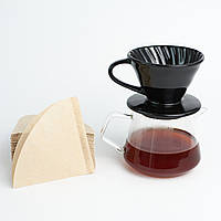 Набор для приготовления кофе пуровер керамический/графин/фильтра 100шт для альтернативного заваривания