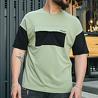 Мужская футболка оверсайз Intruder с Удлиненным рукавом Трикотаж летняя с Карманом оливка с черным
