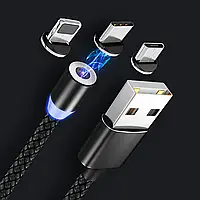 Кабель магнитный 3в1 (Type-C, Micro USB, Lighting) для телефона, M3, Черный / Шнур для зарядки смартфона